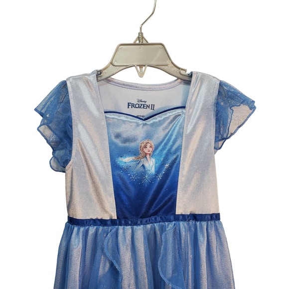 Disney Frozen II Elsa Nightgown Costume Princess Sparkle Blue Girls Size 5/6 - Picture 1 of 8